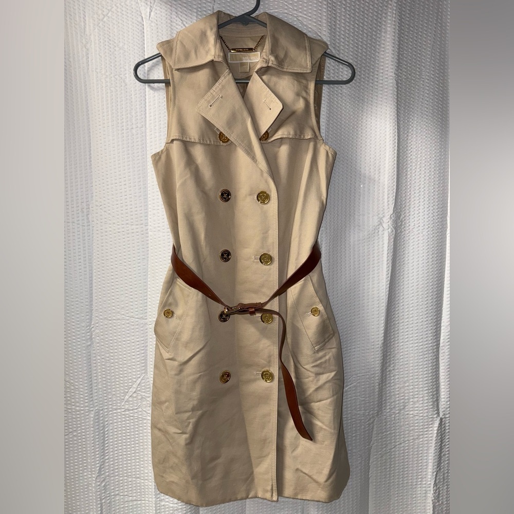 Michael Kors tan double-breasted sleeveless trench dress size XS